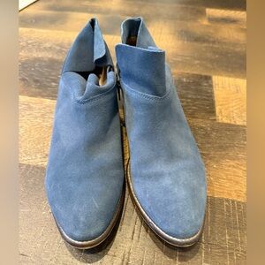 Blue suede booties